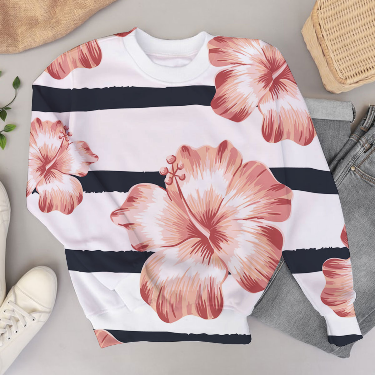 Floral Pink Hibiscus Sweater