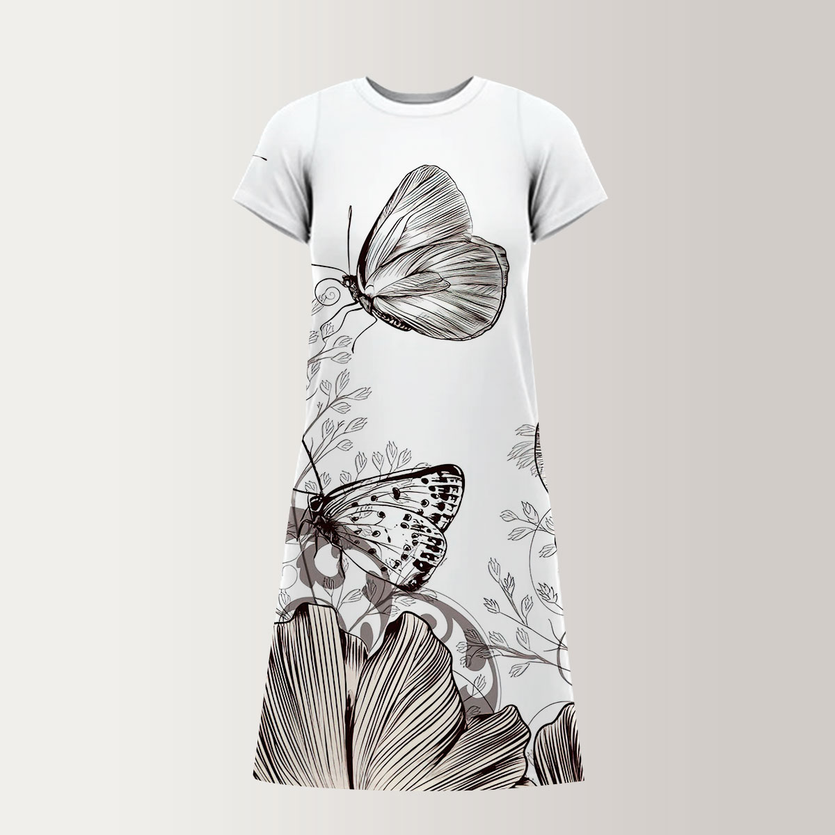 Flower And Butterfly T-Shirt Dress