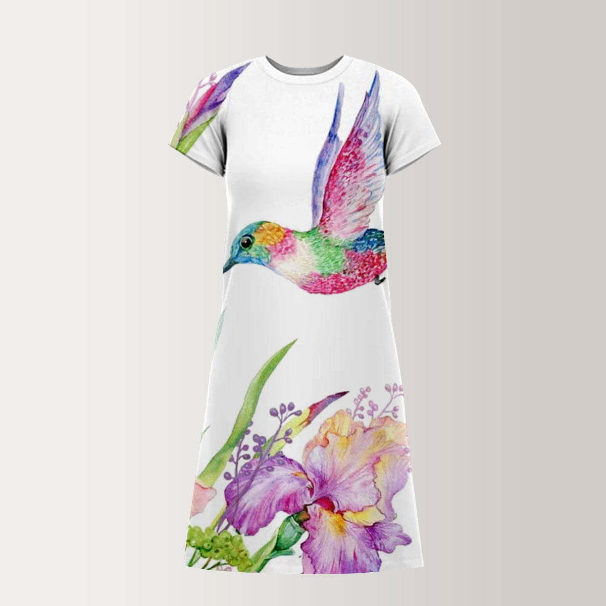 Flower Humming Bird T-Shirt Dress