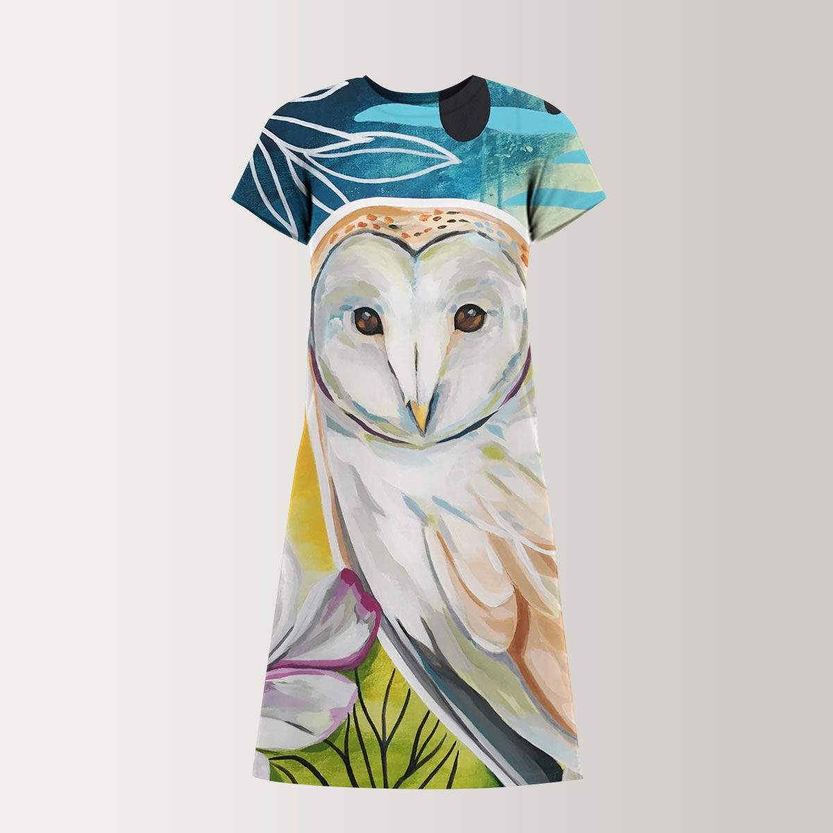 Flower Owl T-Shirt Dress