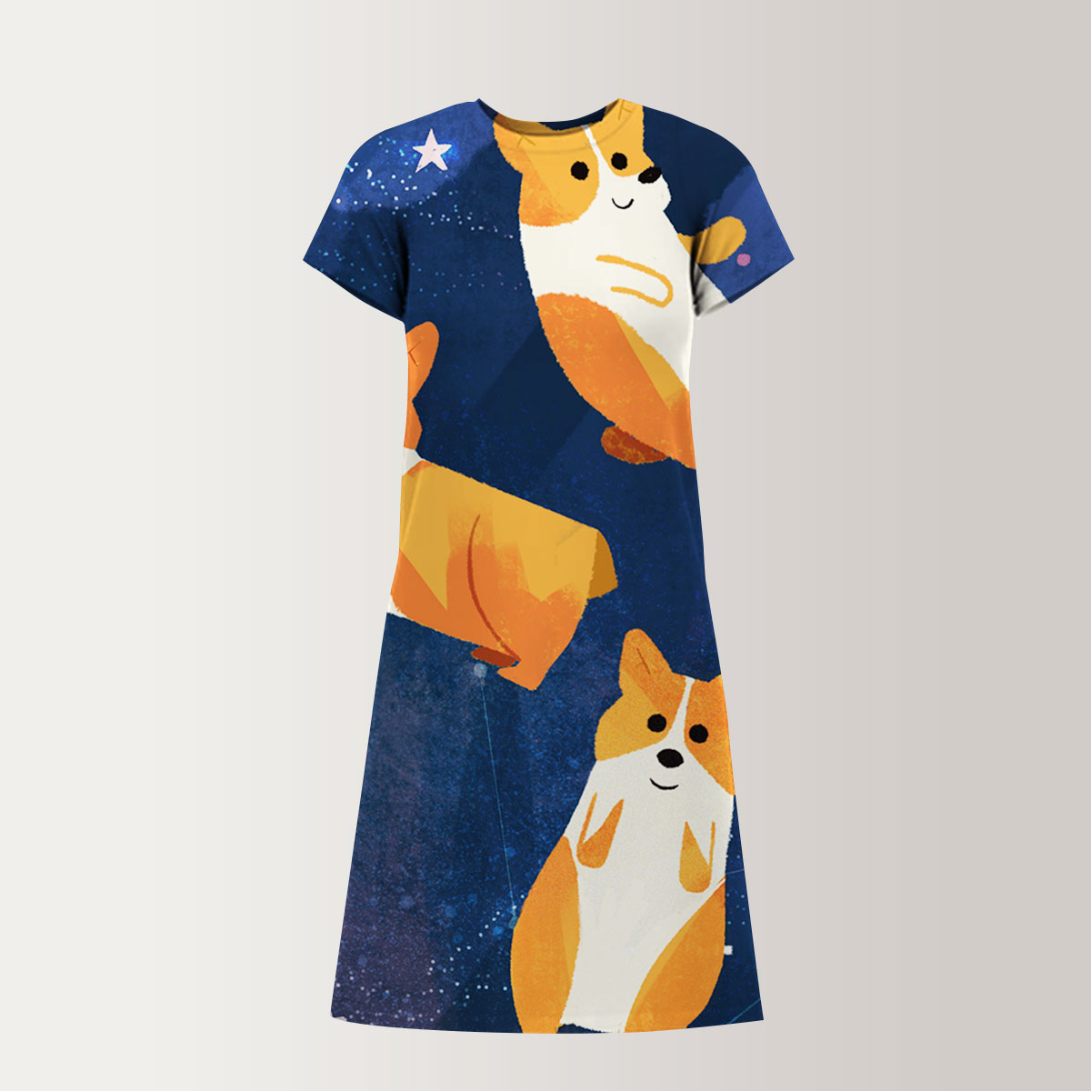 Galaxy Cute Dog T-Shirt Dress