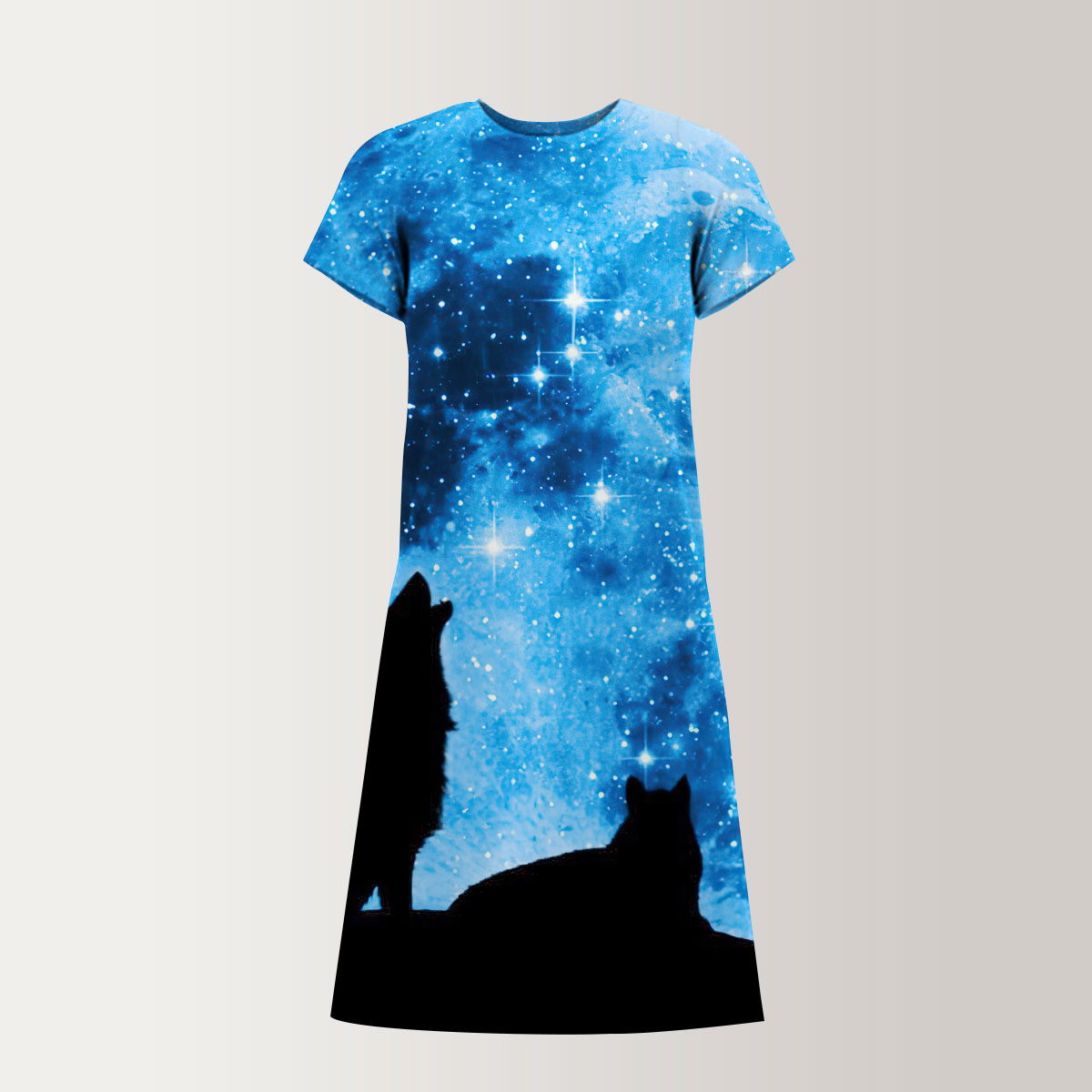 Galaxy Moonlight Wolf T-Shirt Dress