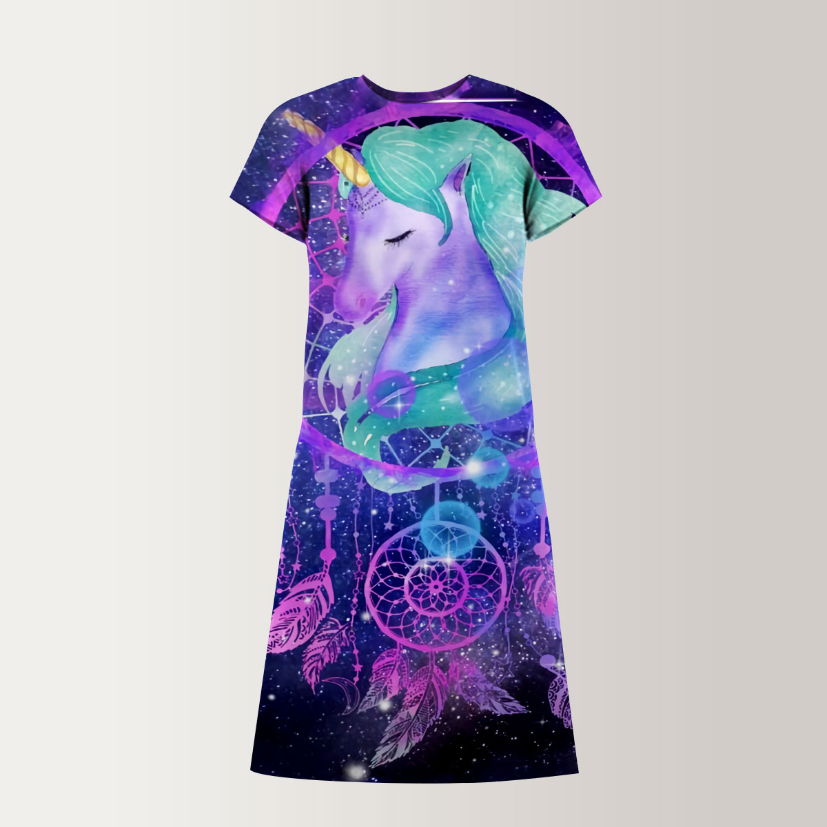 Galaxy Unicorn With Dream Catcher T-Shirt Dress