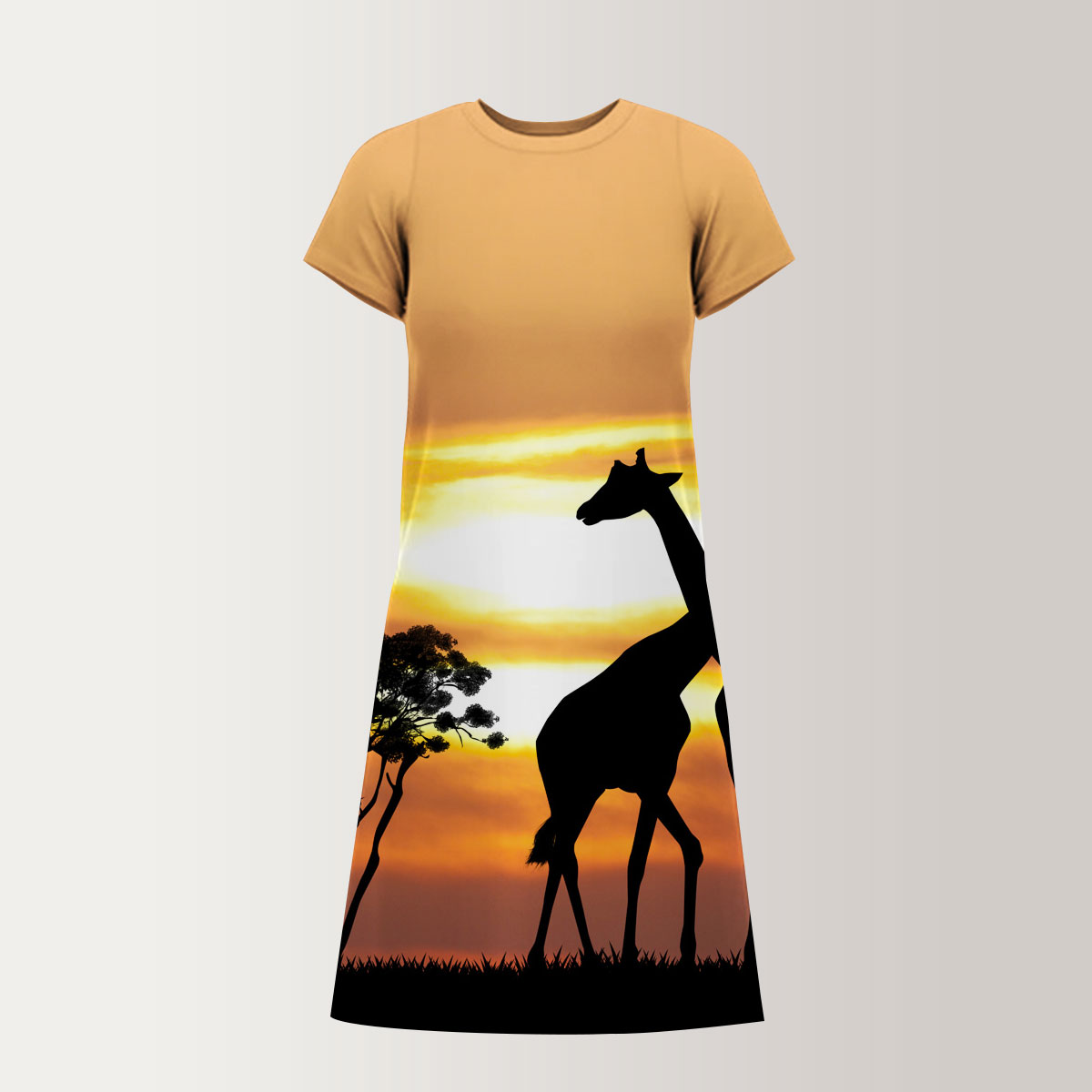 Giraffe Under The Night T-Shirt Dress