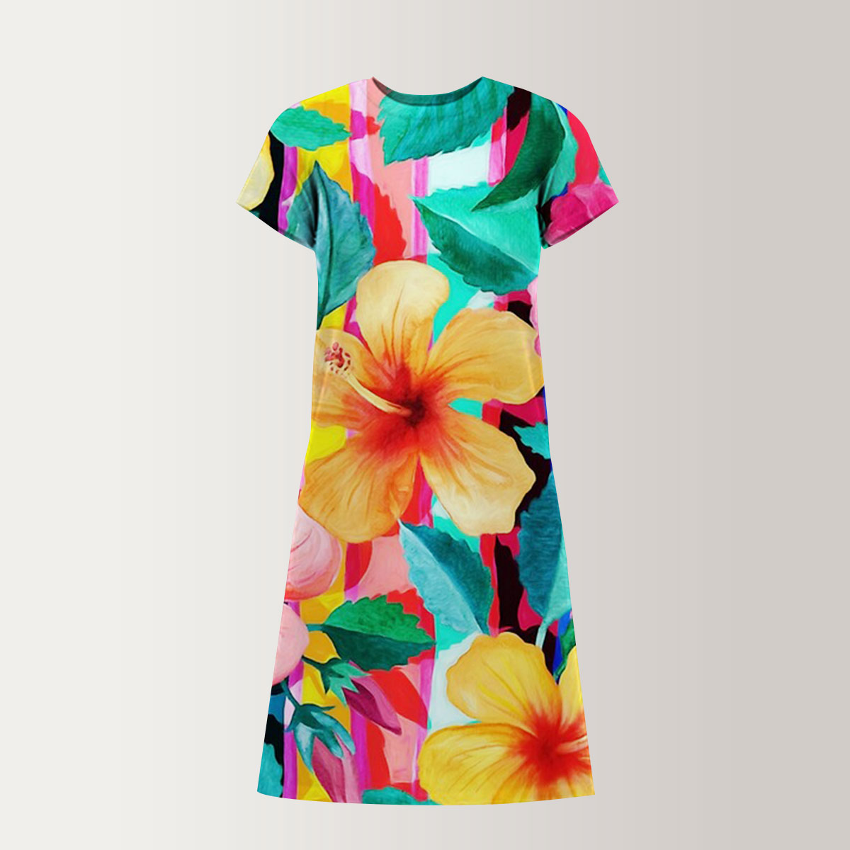 Hawaiian Hibiscus Floral T-Shirt Dress