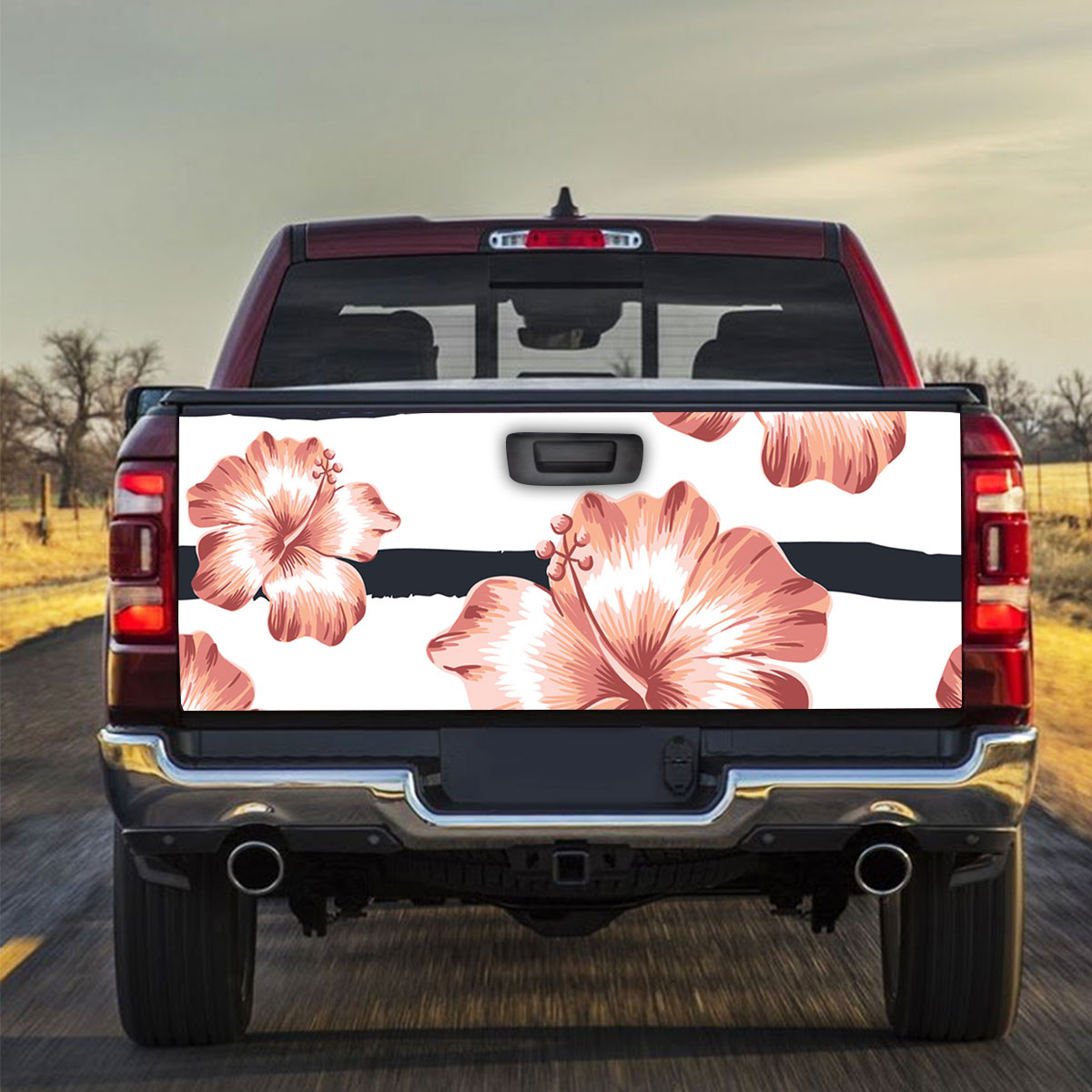 Floral Pink Hibiscus Truck Bed Decal