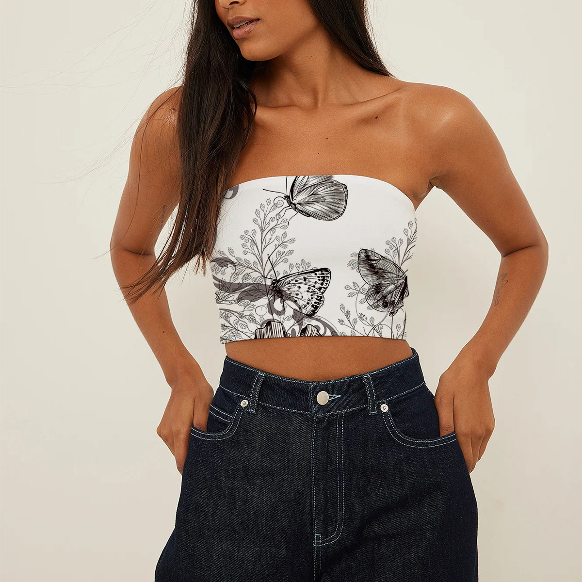 Flower And Butterfly Tube Top