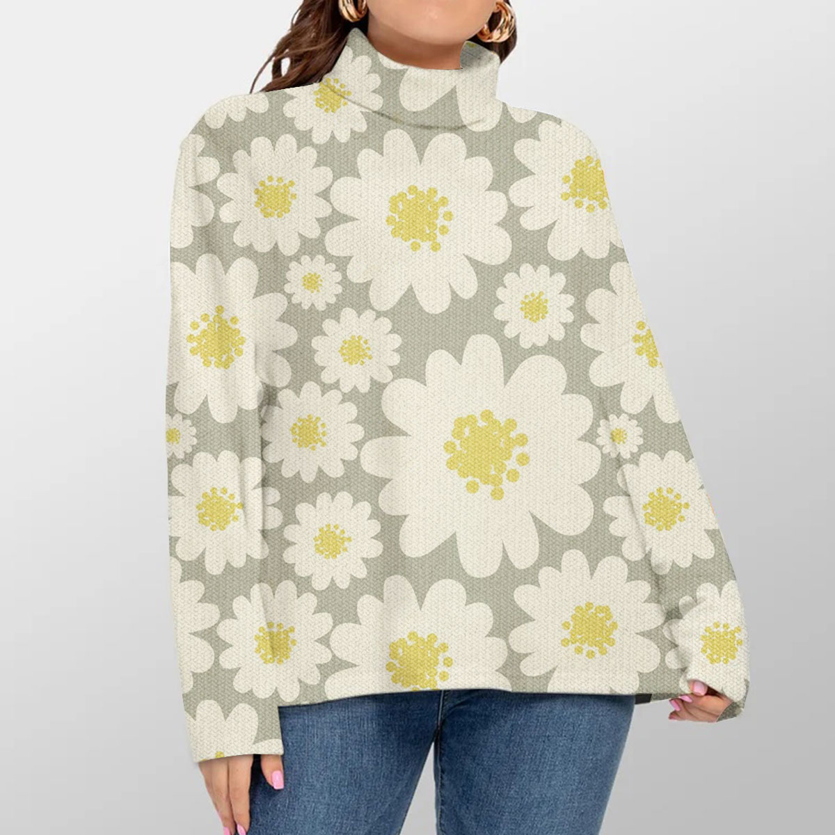 Flower Daisy Turtleneck Sweater