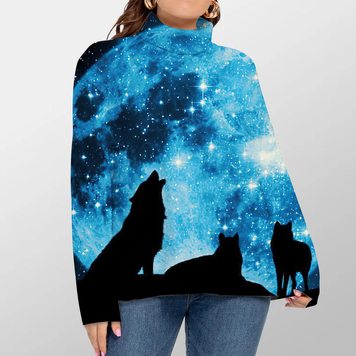 Galaxy Moonlight Wolf Turtleneck Sweater