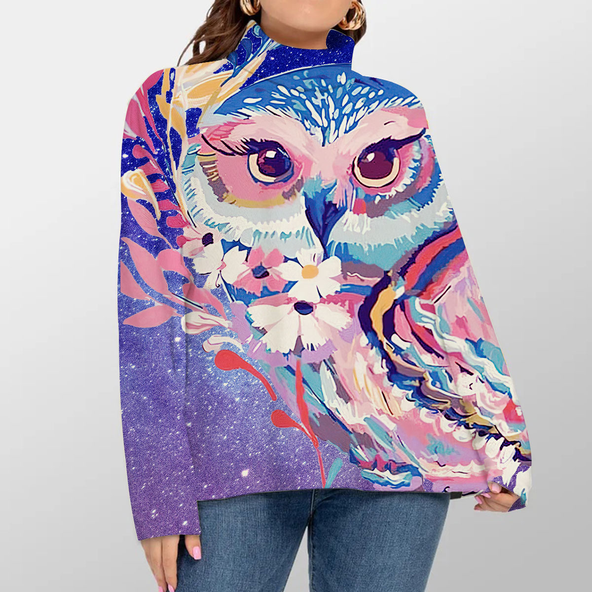 Galaxy Pink Owl Turtleneck Sweater