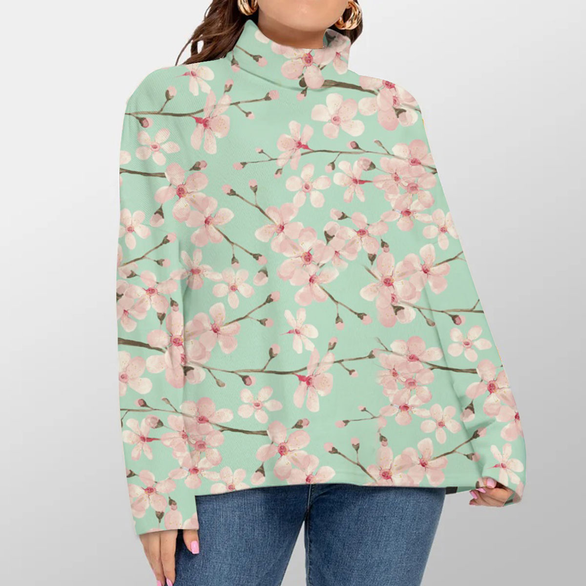 Green Blossom Turtleneck Sweater
