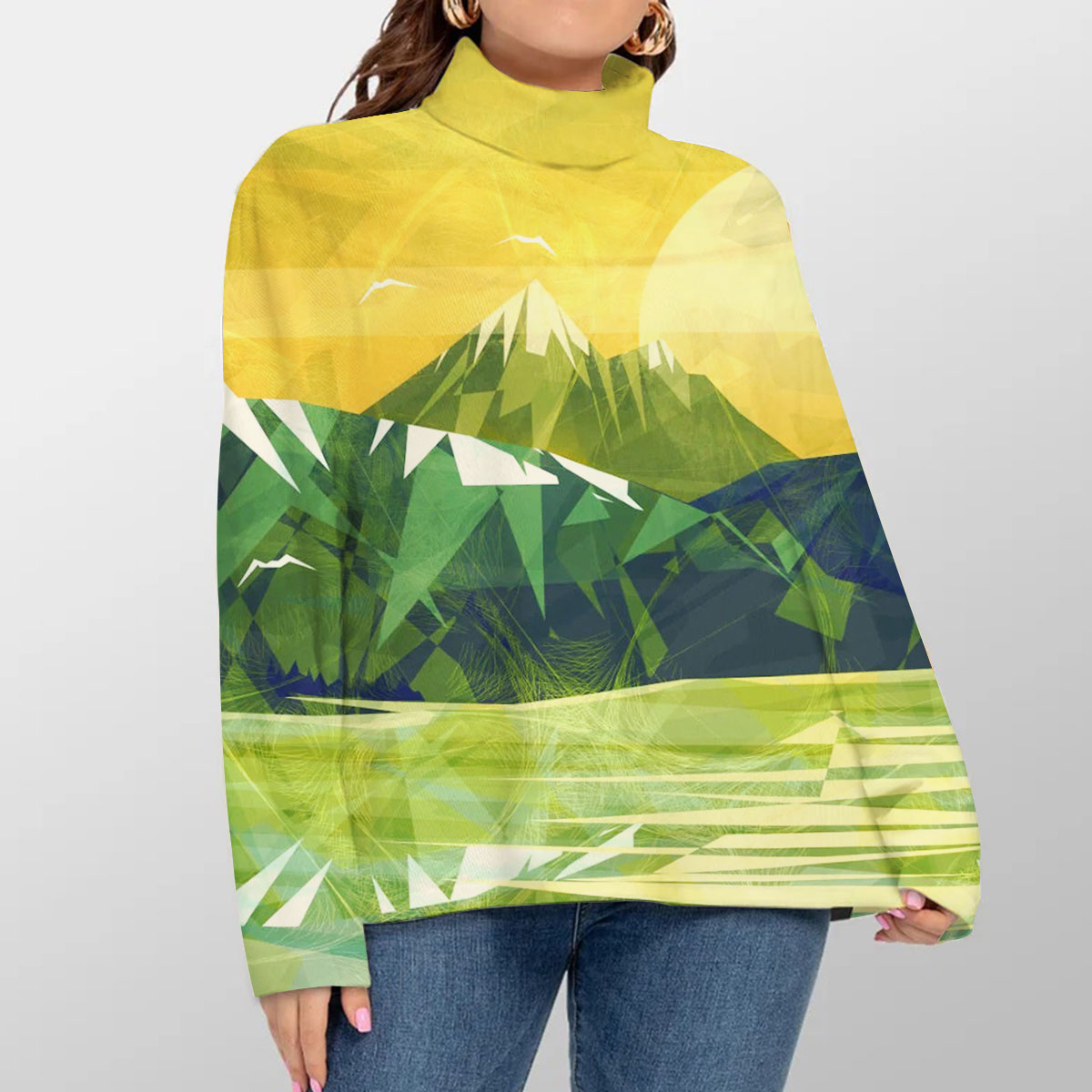 Green Mountain Landscape Turtleneck Sweater