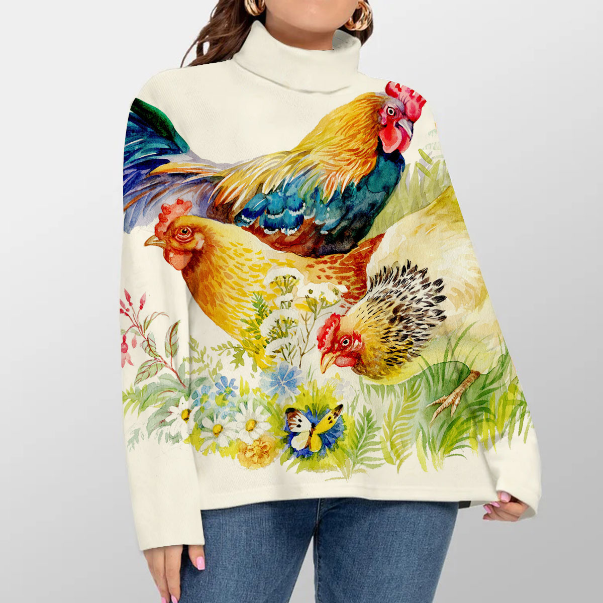 Happy Chicken Turtleneck Sweater