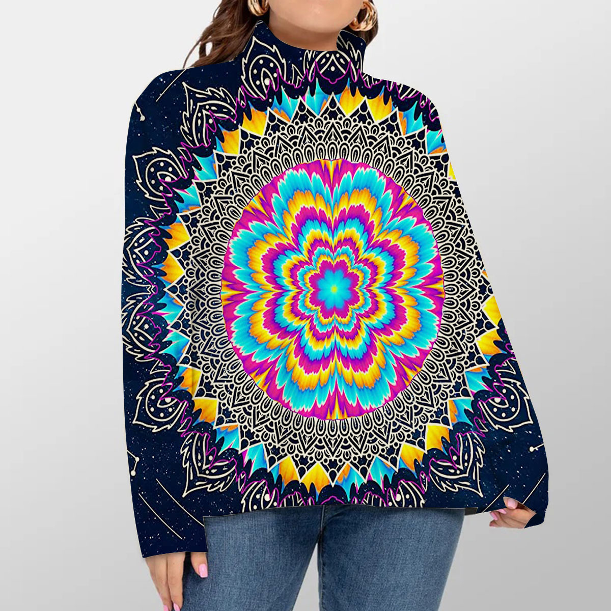 Hexagram Mandala Turtleneck Sweater