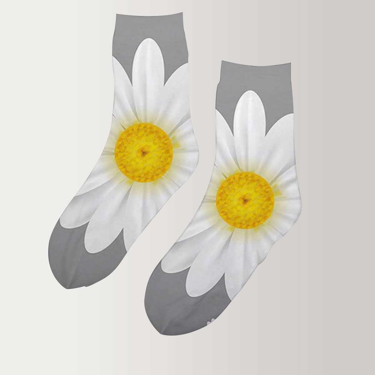 Grey White Daisy 3D Socks