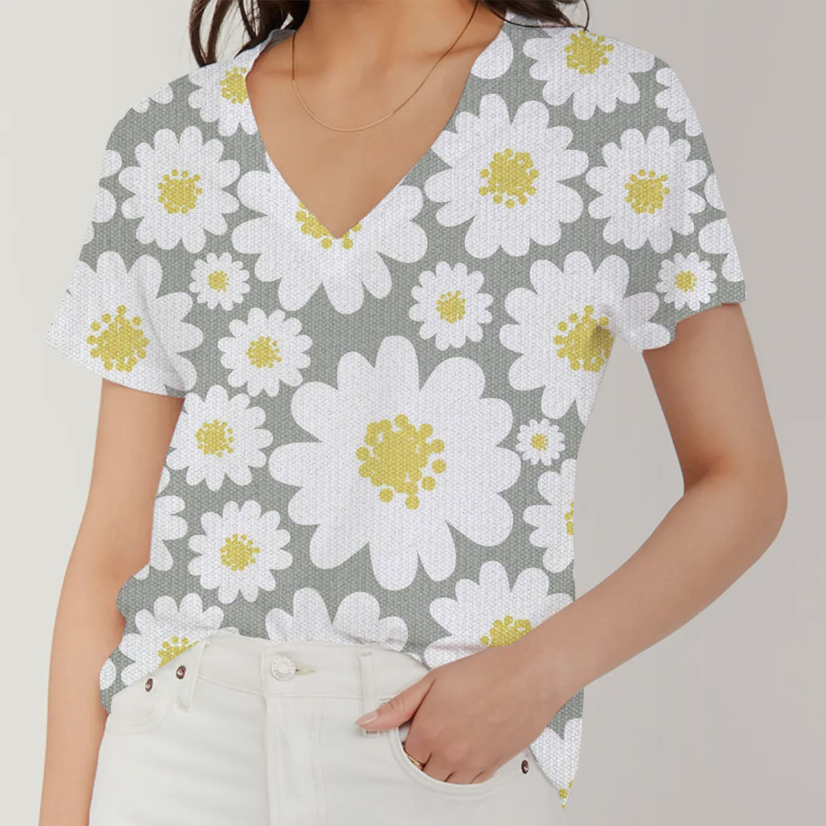 Flower Daisy V-Neck Women's T-Shirt