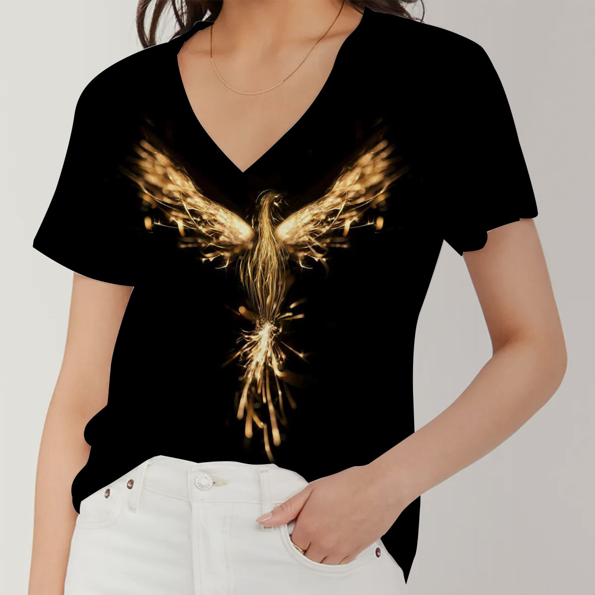 Flying Gold Phoenix V-Neck Women's T-Shirt
