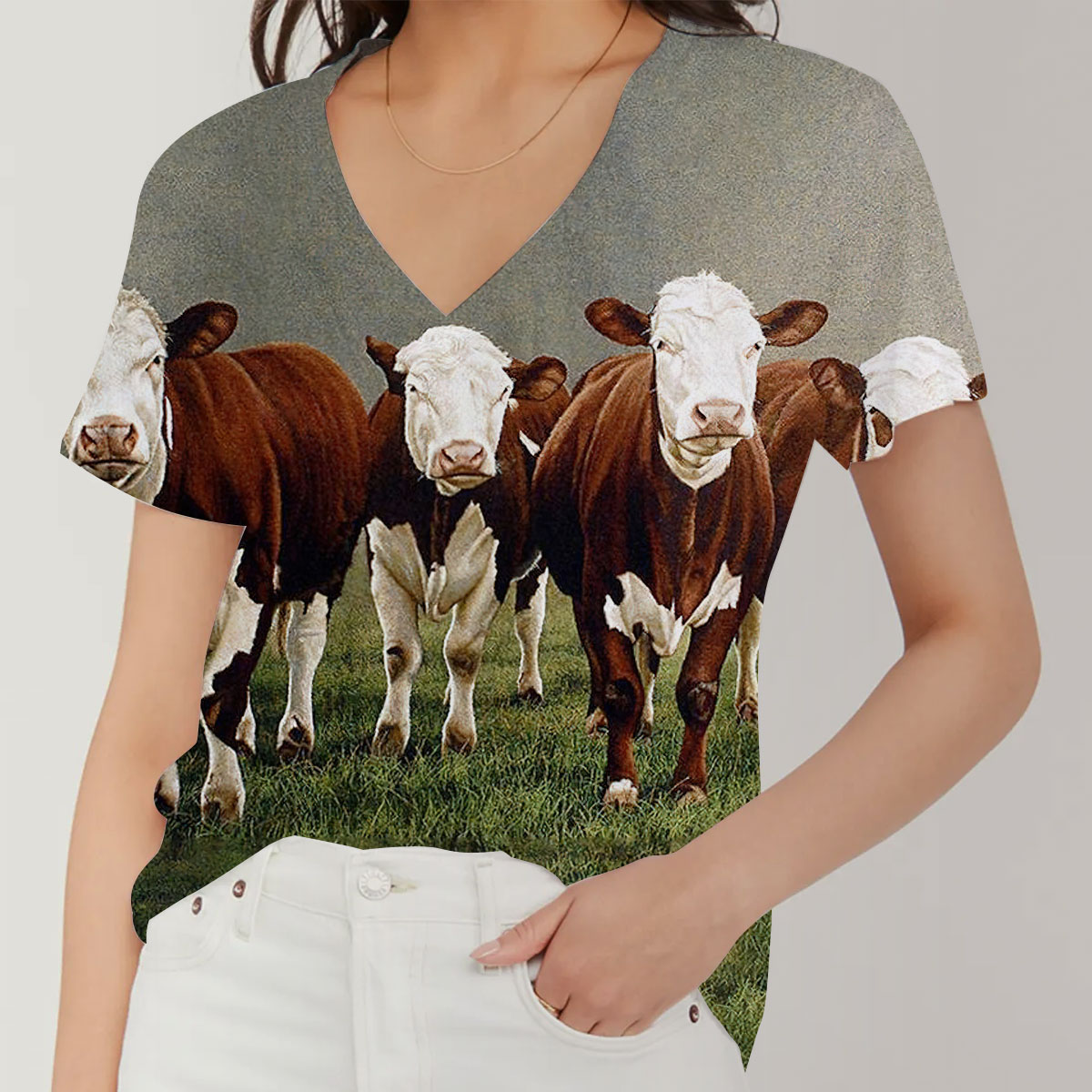 Four Cows V-Neck Women's T-Shirt