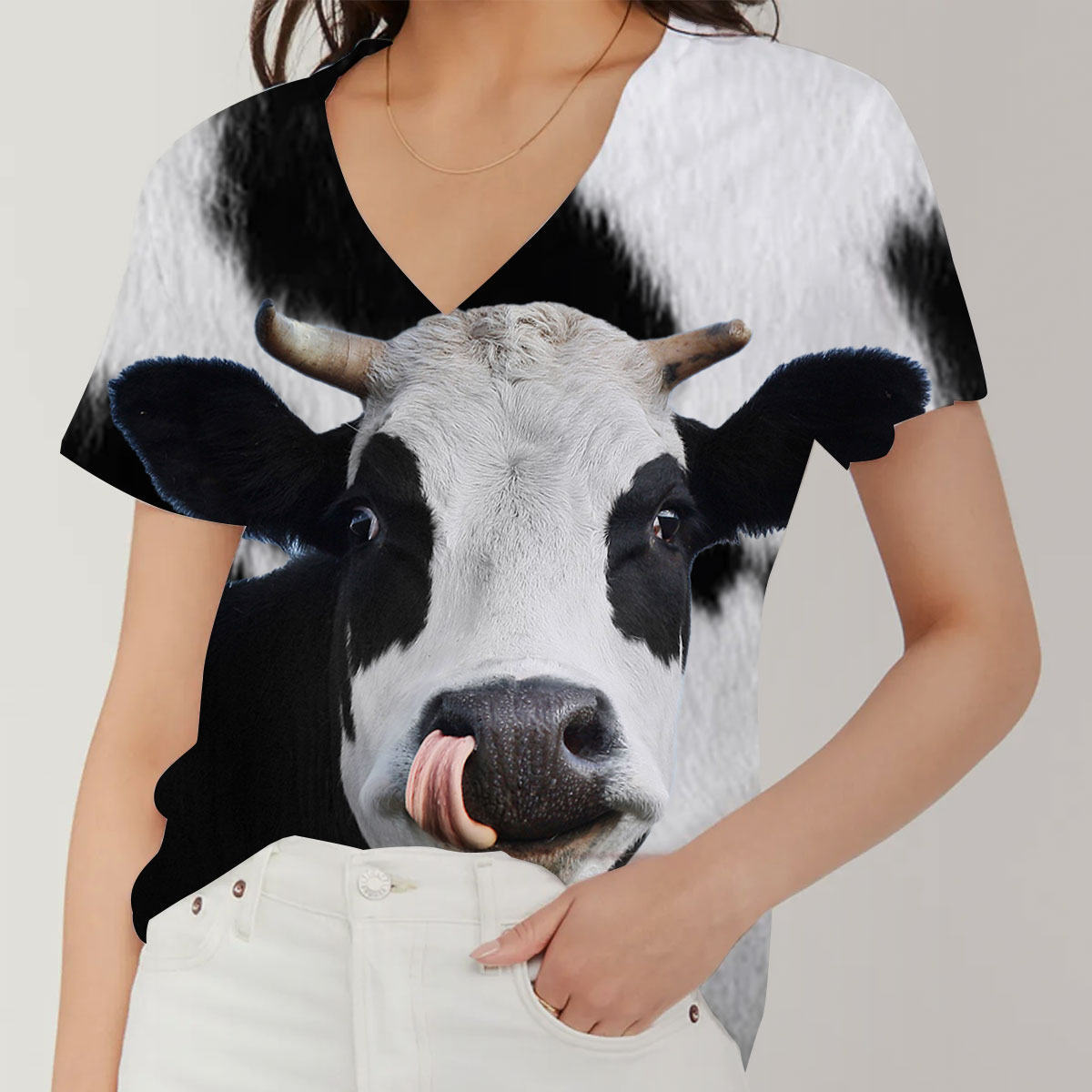 Funny Cow V-Neck Women's T-Shirt