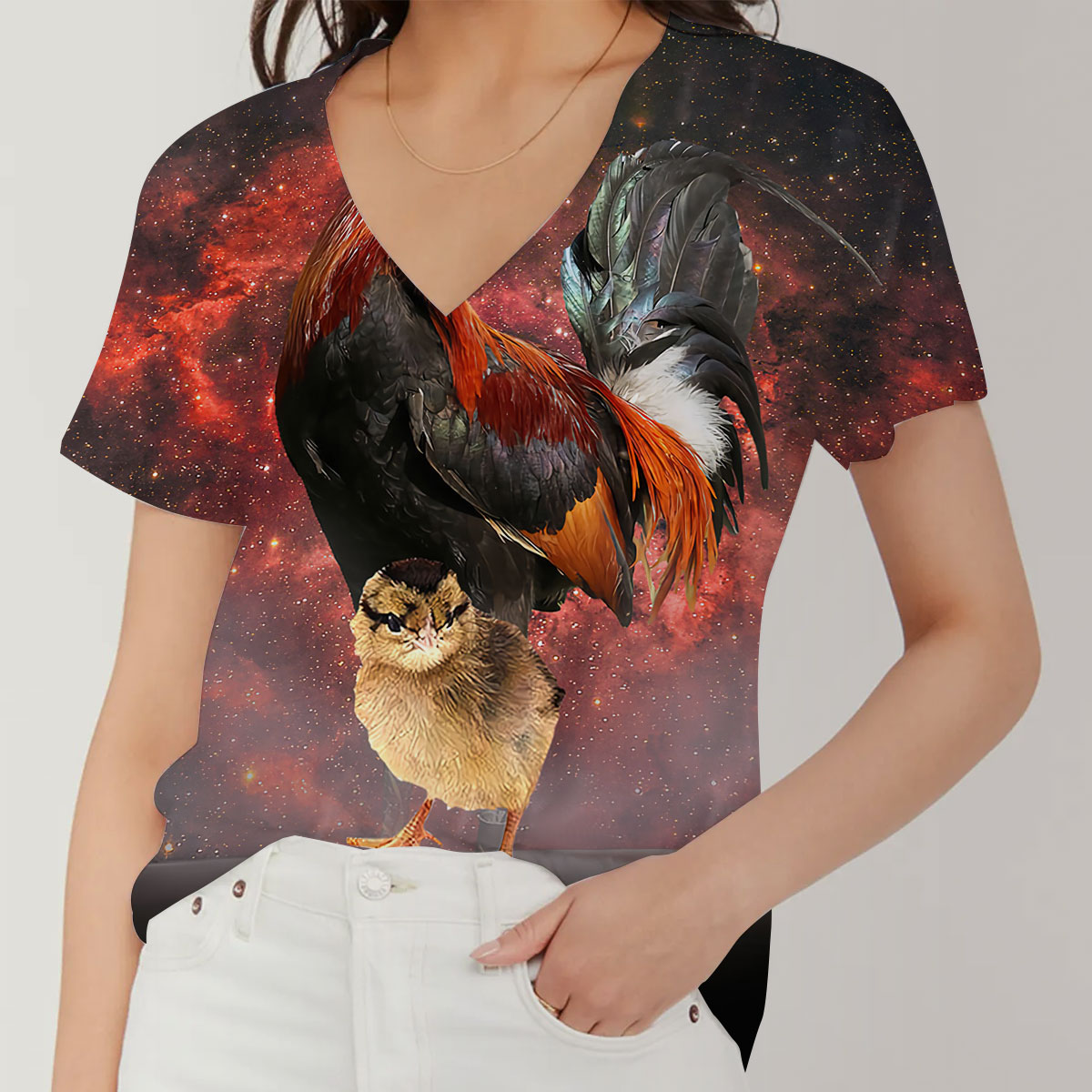 Galaxy Chicken V-Neck Women's T-Shirt