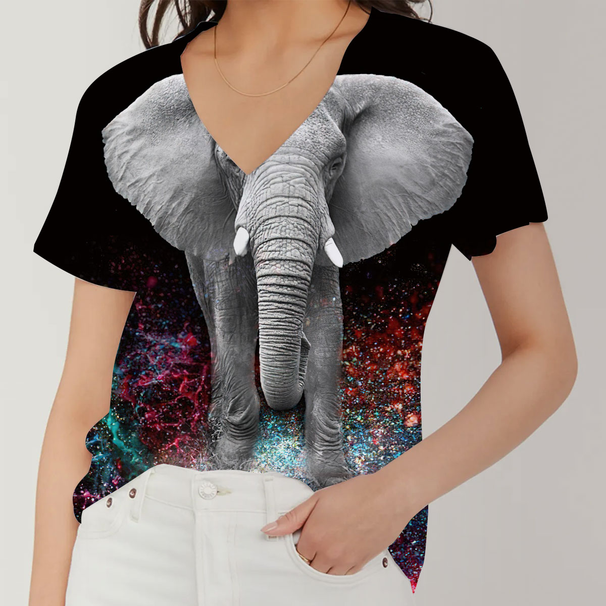 Galaxy Elephant V-Neck Women's T-Shirt