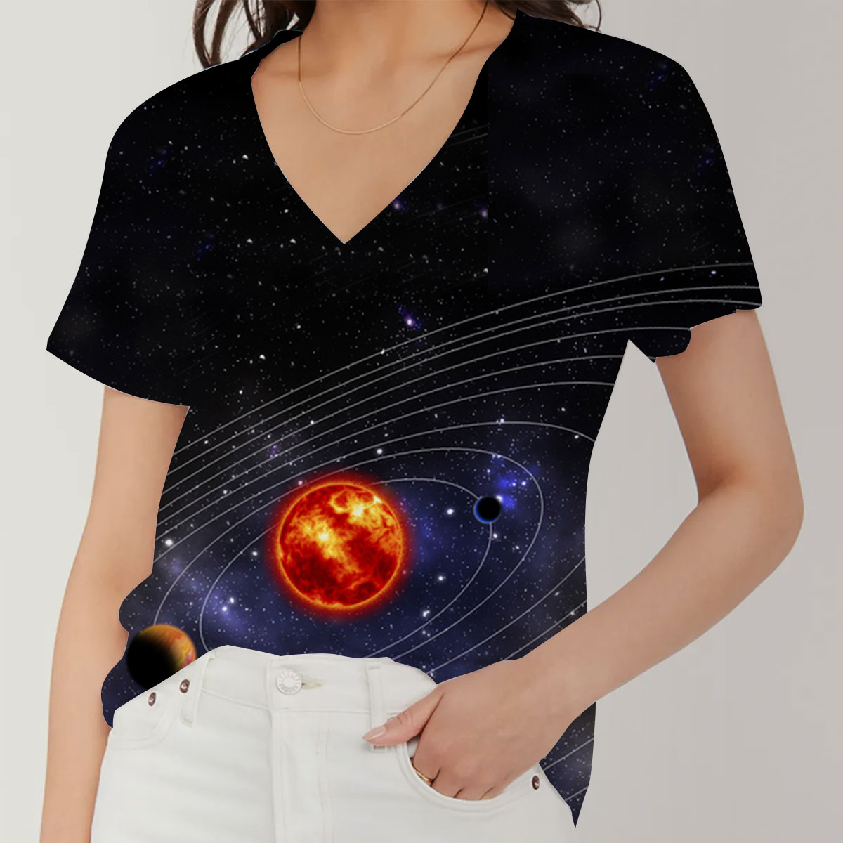 Galaxy Planet V-Neck Women's T-Shirt