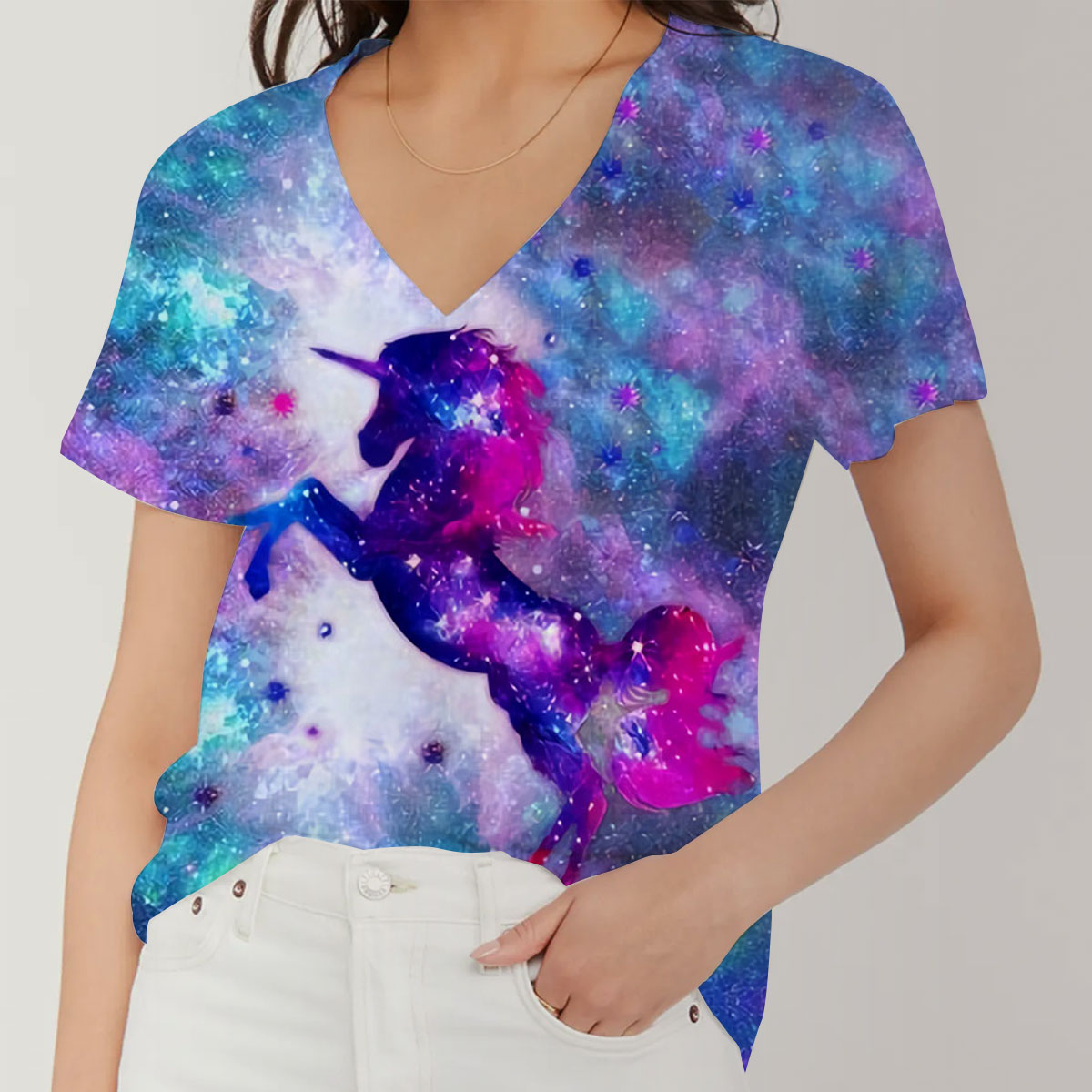 Galaxy Unicorn V-Neck Women's T-Shirt