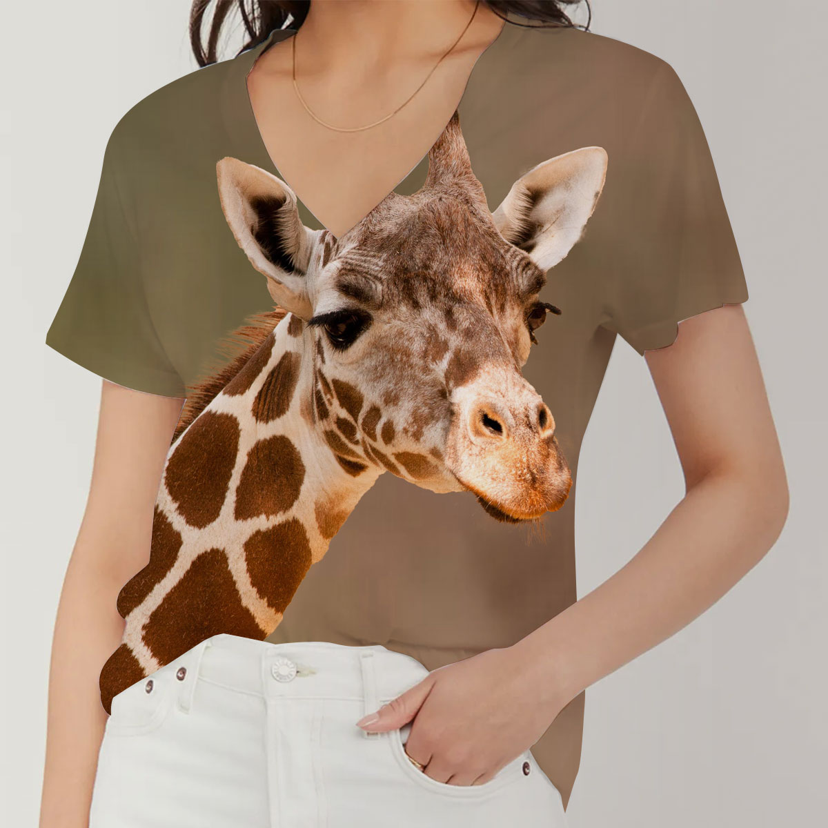 Giraffe V-Neck Women's T-Shirt