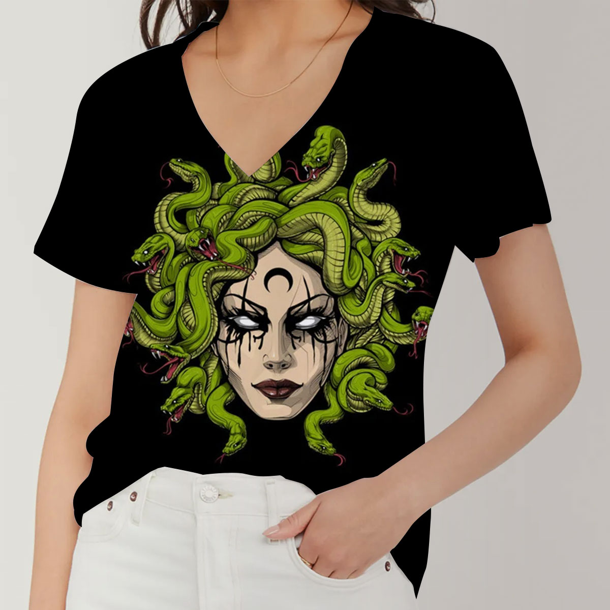 Goddess Medusa V-Neck Women's T-Shirt
