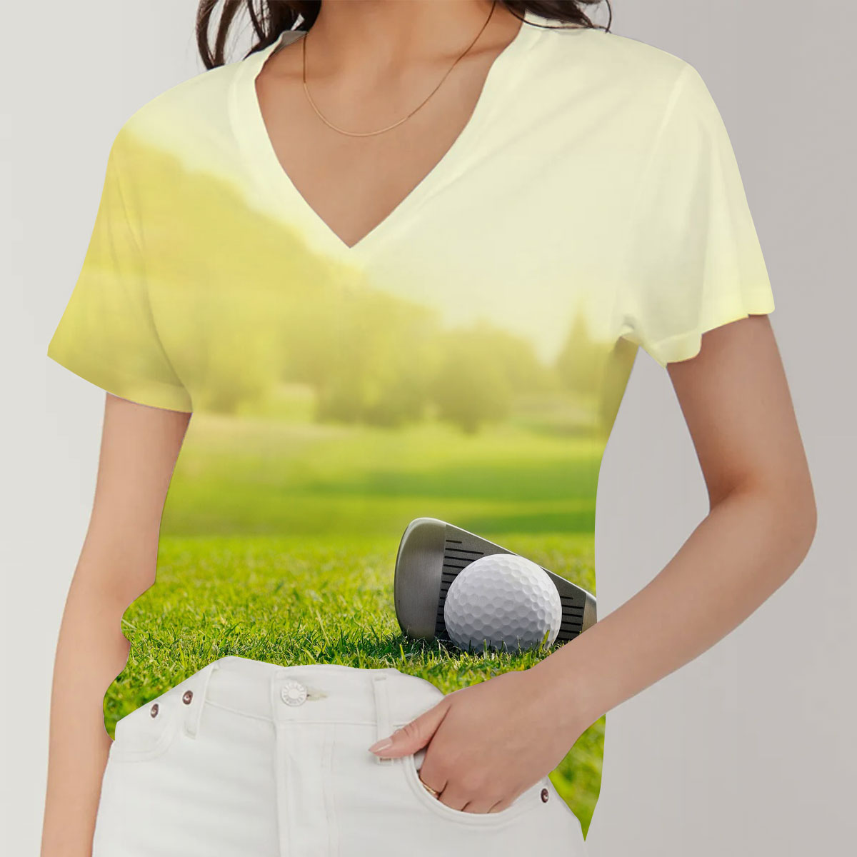 Golf Tools On Grass V-Neck Women's T-Shirt