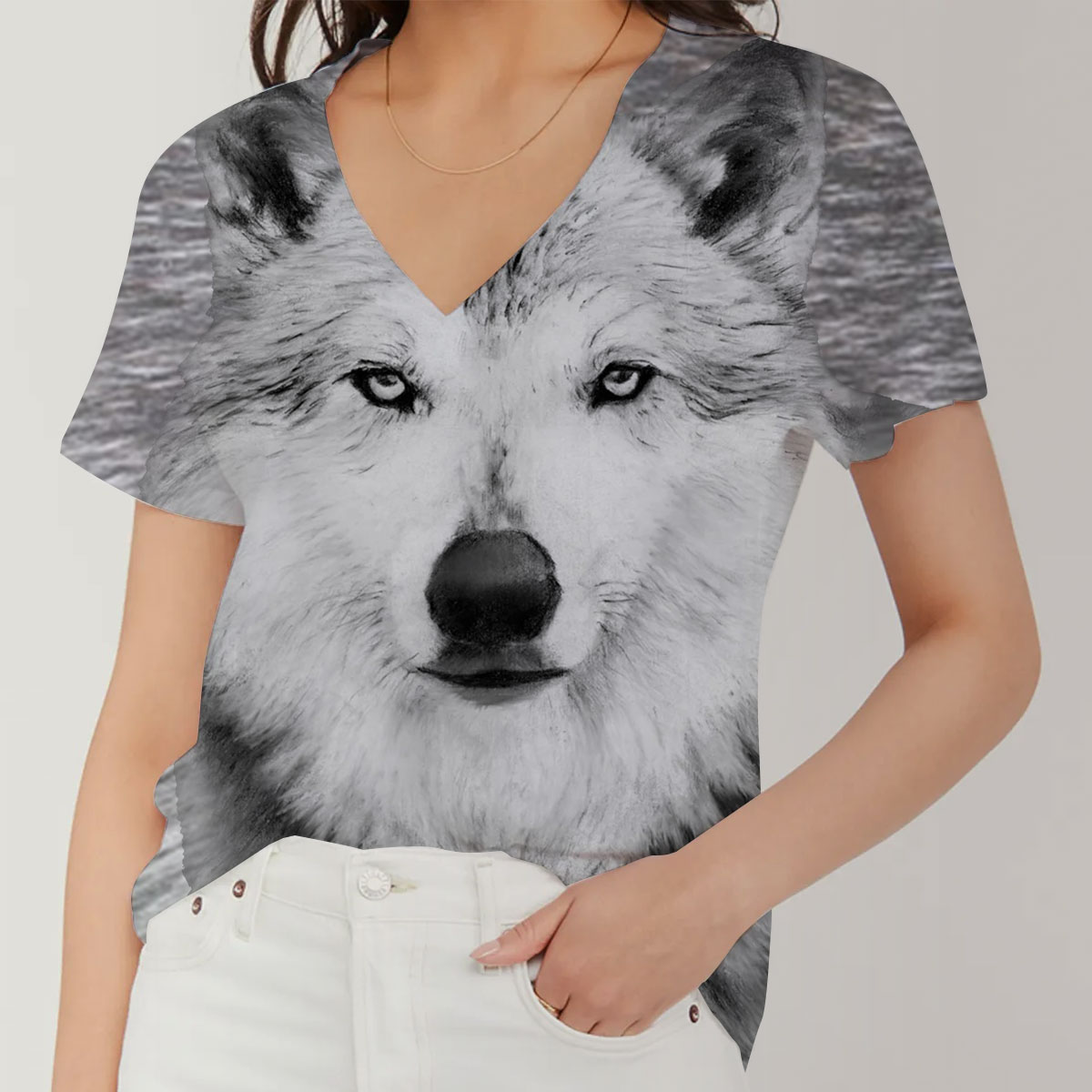 Gray Wolf V-Neck Women's T-Shirt
