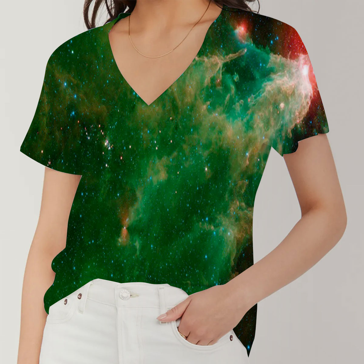 Green Galaxy V-Neck Women's T-Shirt