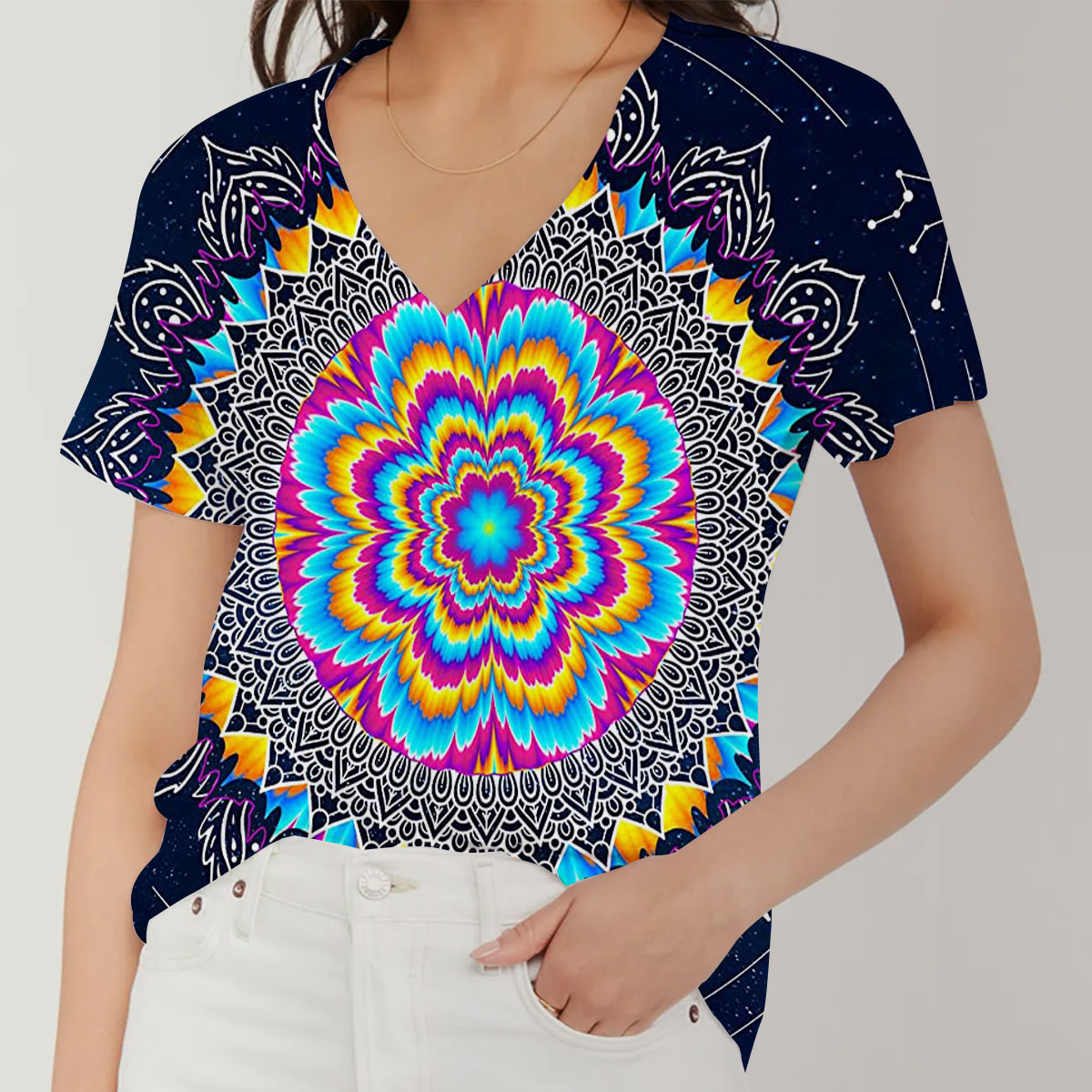 Hexagram Mandala V-Neck Women's T-Shirt