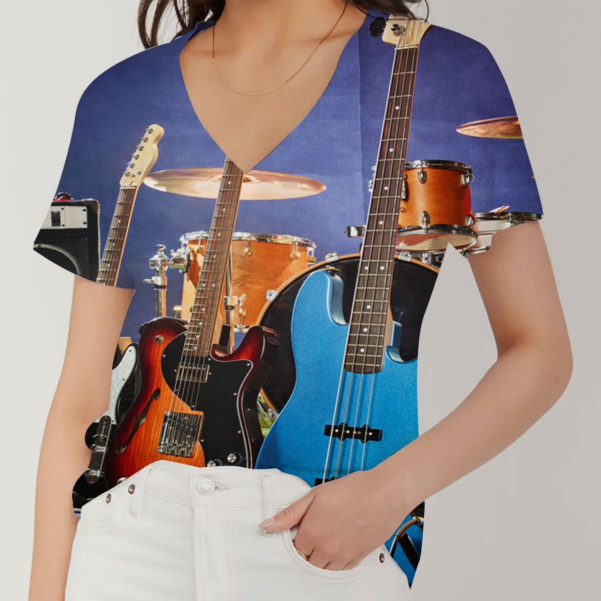 Hippie Electric Guitar V-Neck Women's T-Shirt