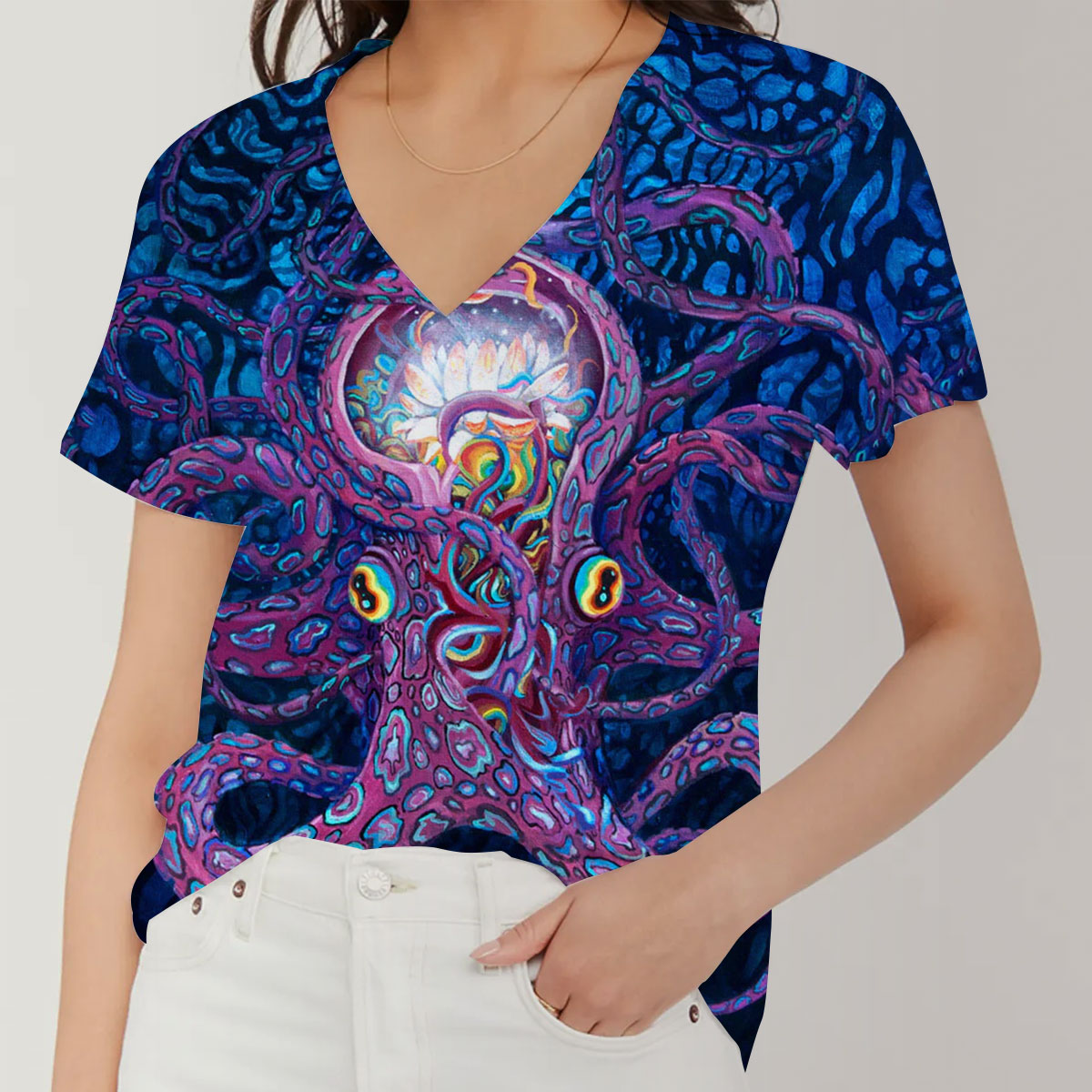 Hippie Octopus V-Neck Women's T-Shirt