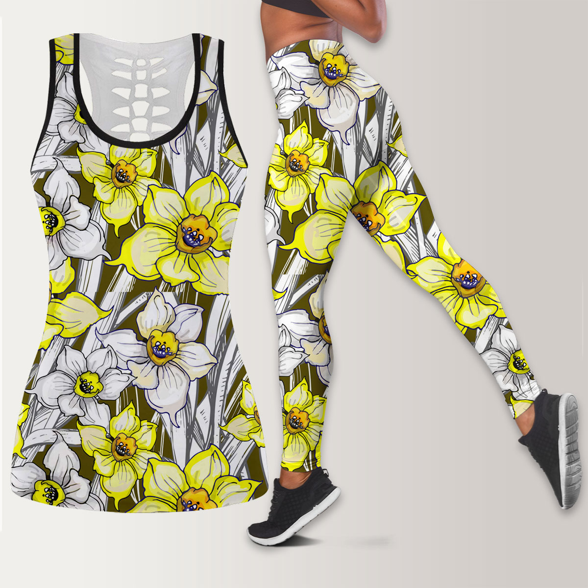 Botanical With Flowers Of Narcissus Daffodil Legging Tank Top set