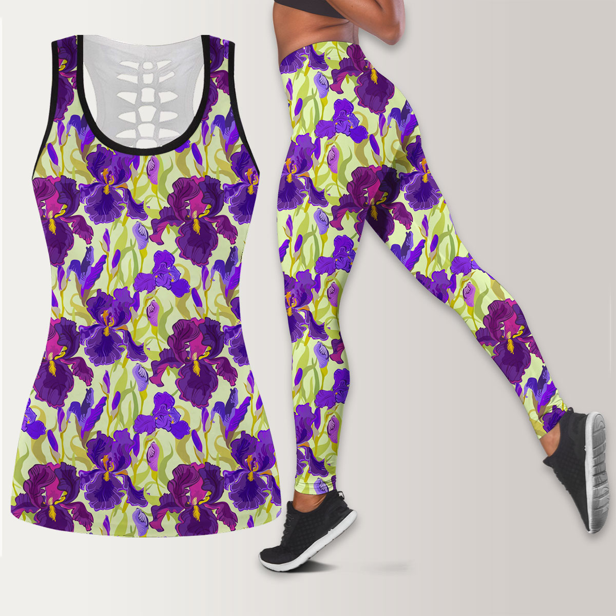 Floral Seamless Pattern Flower Iris Background Legging Tank Top set