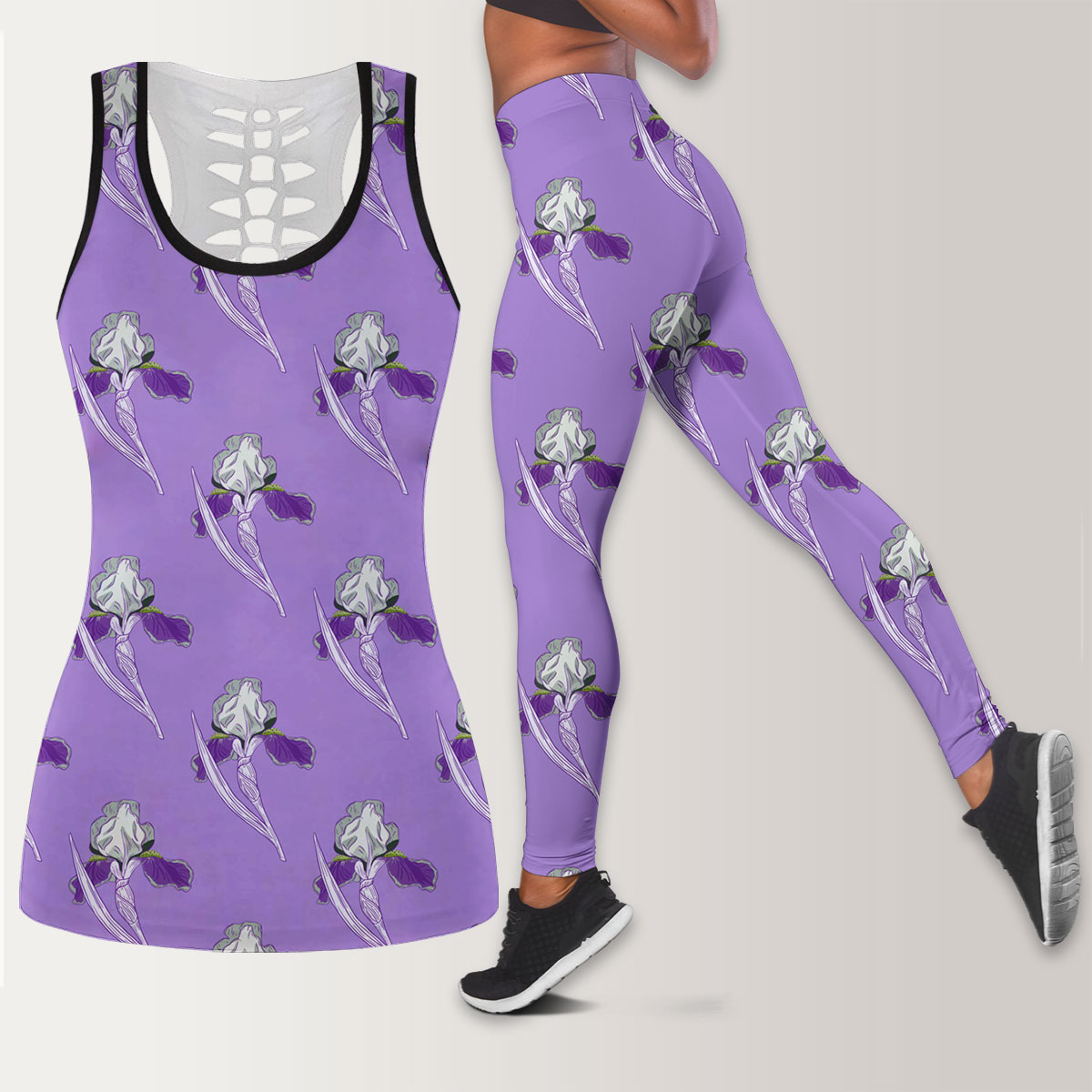 Simple Style With Small Iris Flower Legging Tank Top set