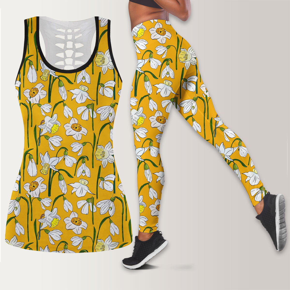 Snowdrops And Daffodils Seamless Pattern Legging Tank Top set