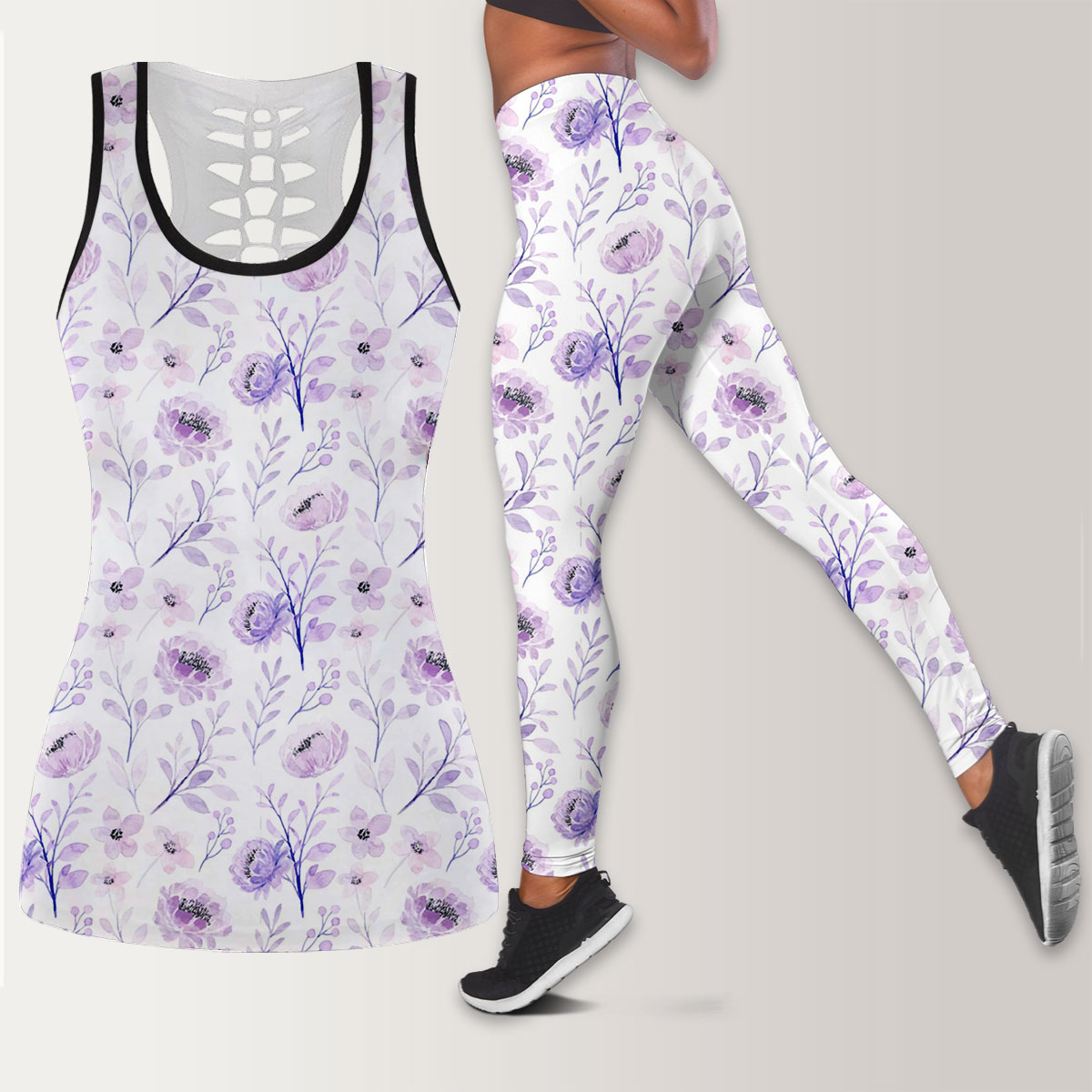 Soft Purple Floral Seamless Pattern Legging Tank Top set