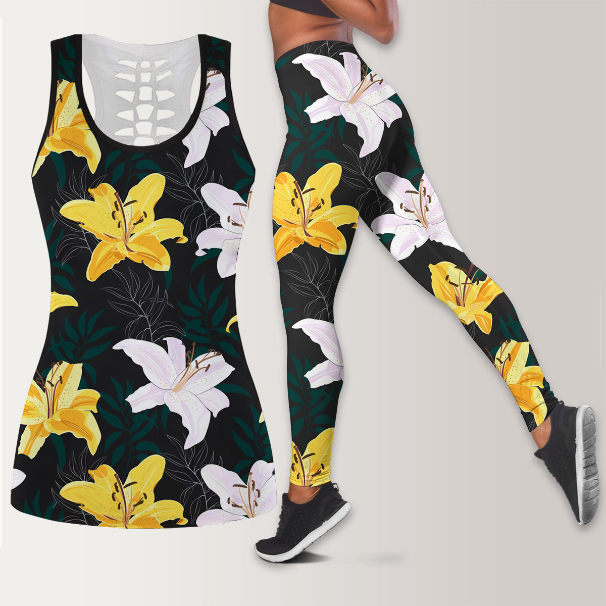 Yellow And White Lily Flowers Legging Tank Top set