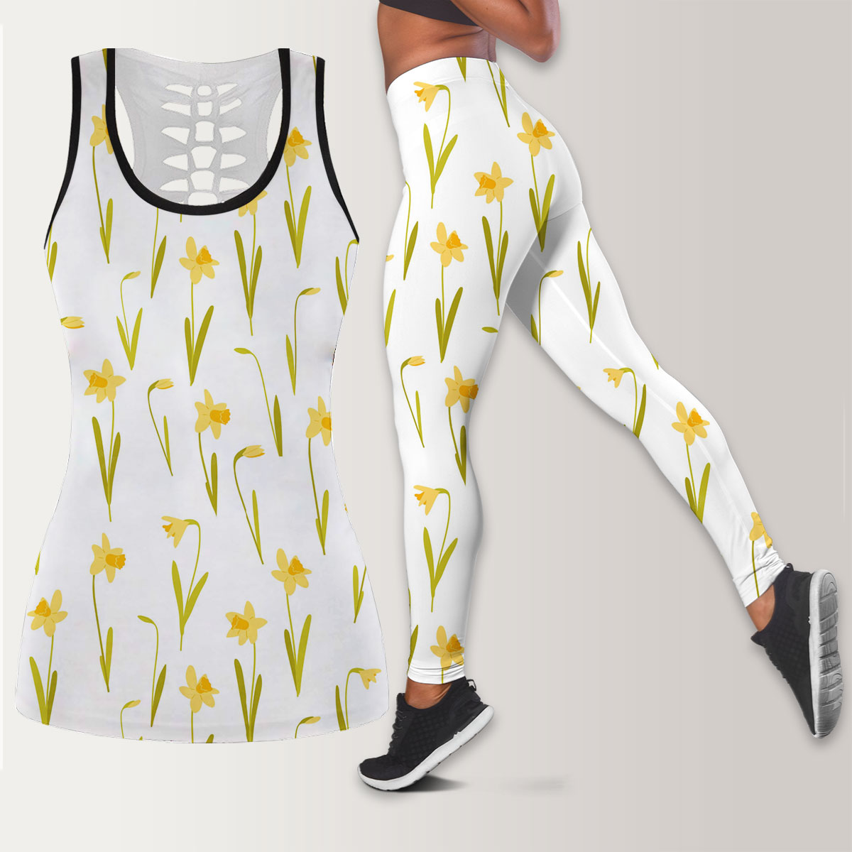 Yellow Daffodils On White Background Legging Tank Top set