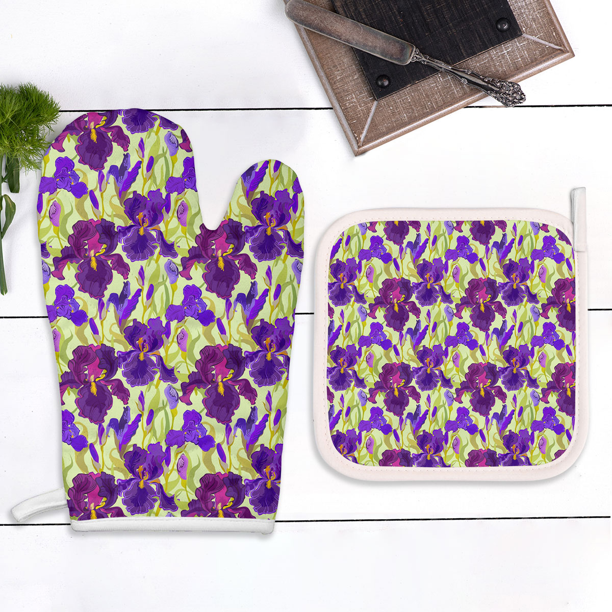 Floral Seamless Pattern Flower Iris Background Oven Mitts Pot Holder Set