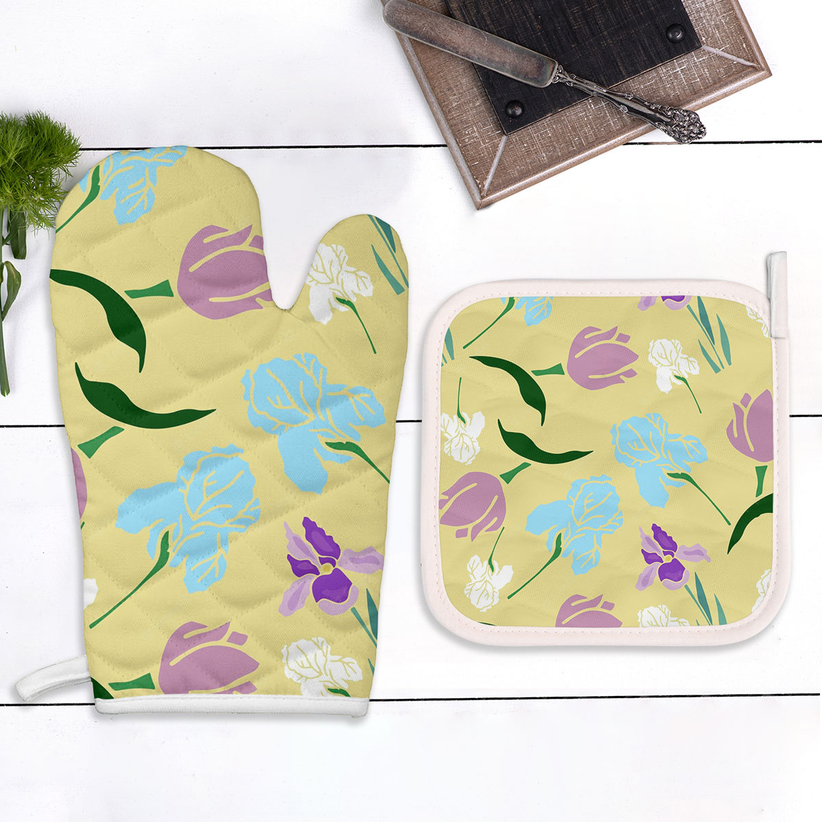 Spring Flowers Irises And Tulips Oven Mitts Pot Holder Set
