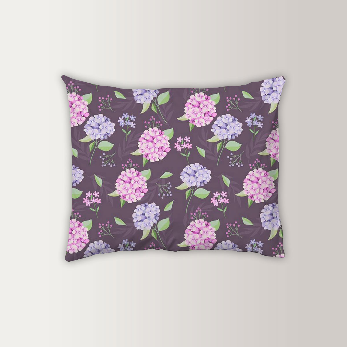 Blue Pink Hydrangea On Brown Background Pillow Case