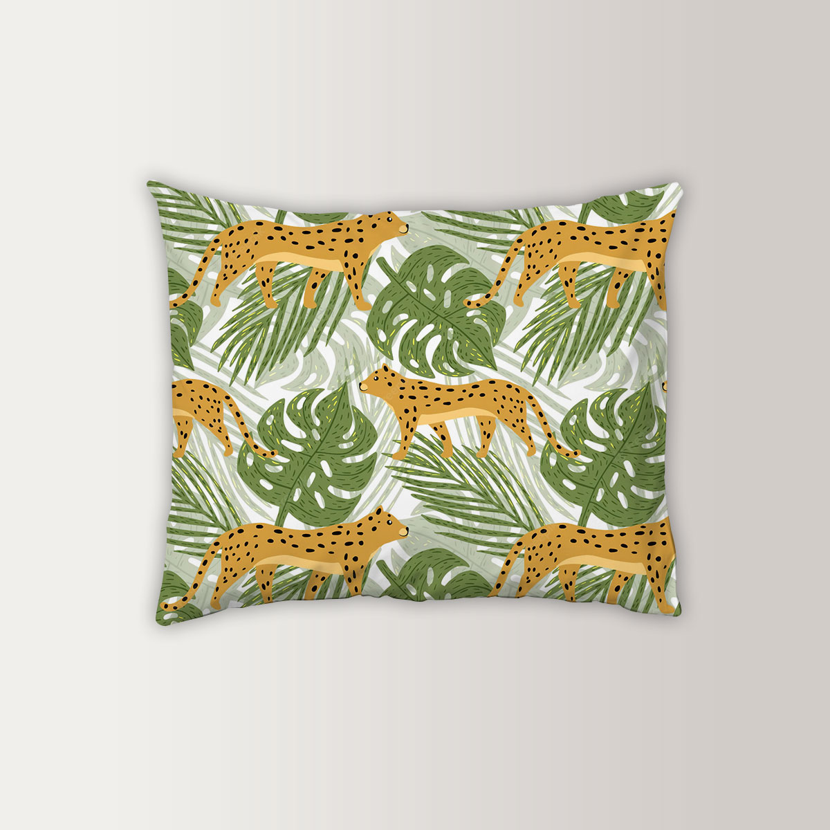 Cartoon Tropical Leaf Jaguar Pillow Case