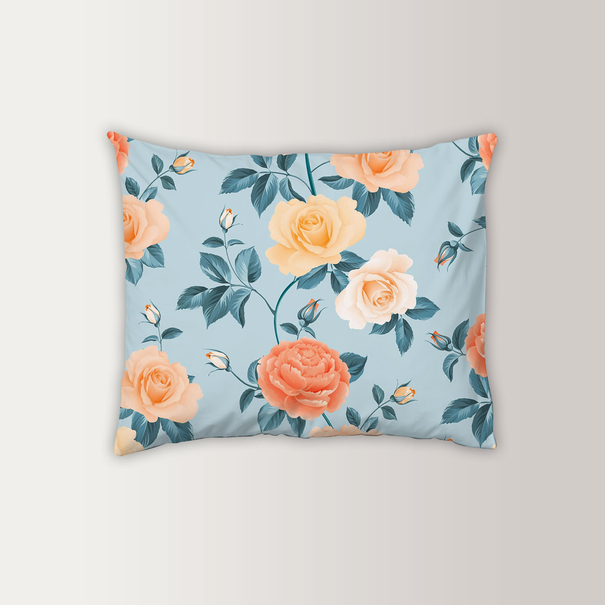 Colorful Seamless Roses and Chrysanthemum Pillow Case