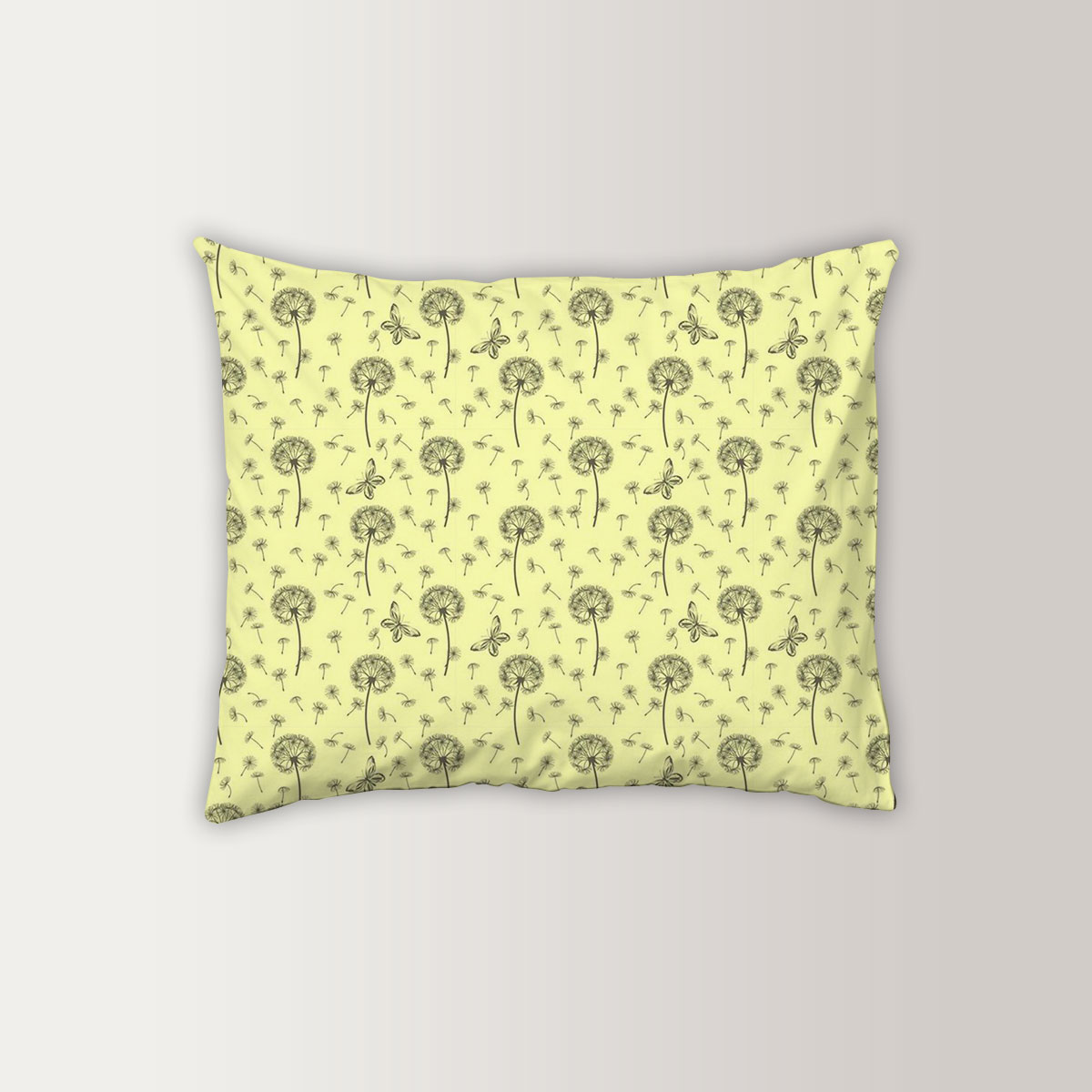 Dandelions And Butterflies On Yellow Background Pillow Case