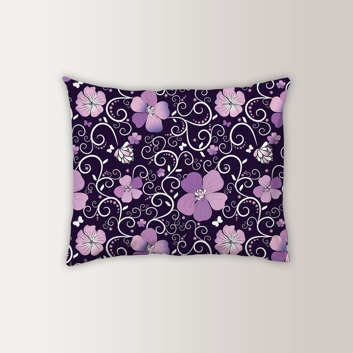 Dark Violet Floral Pillow Case