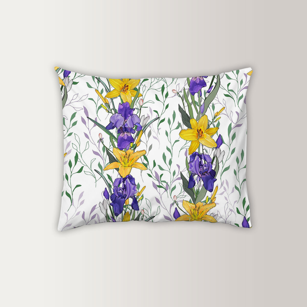 Flowers Purple Irises Yellow Lilies Pillow Case